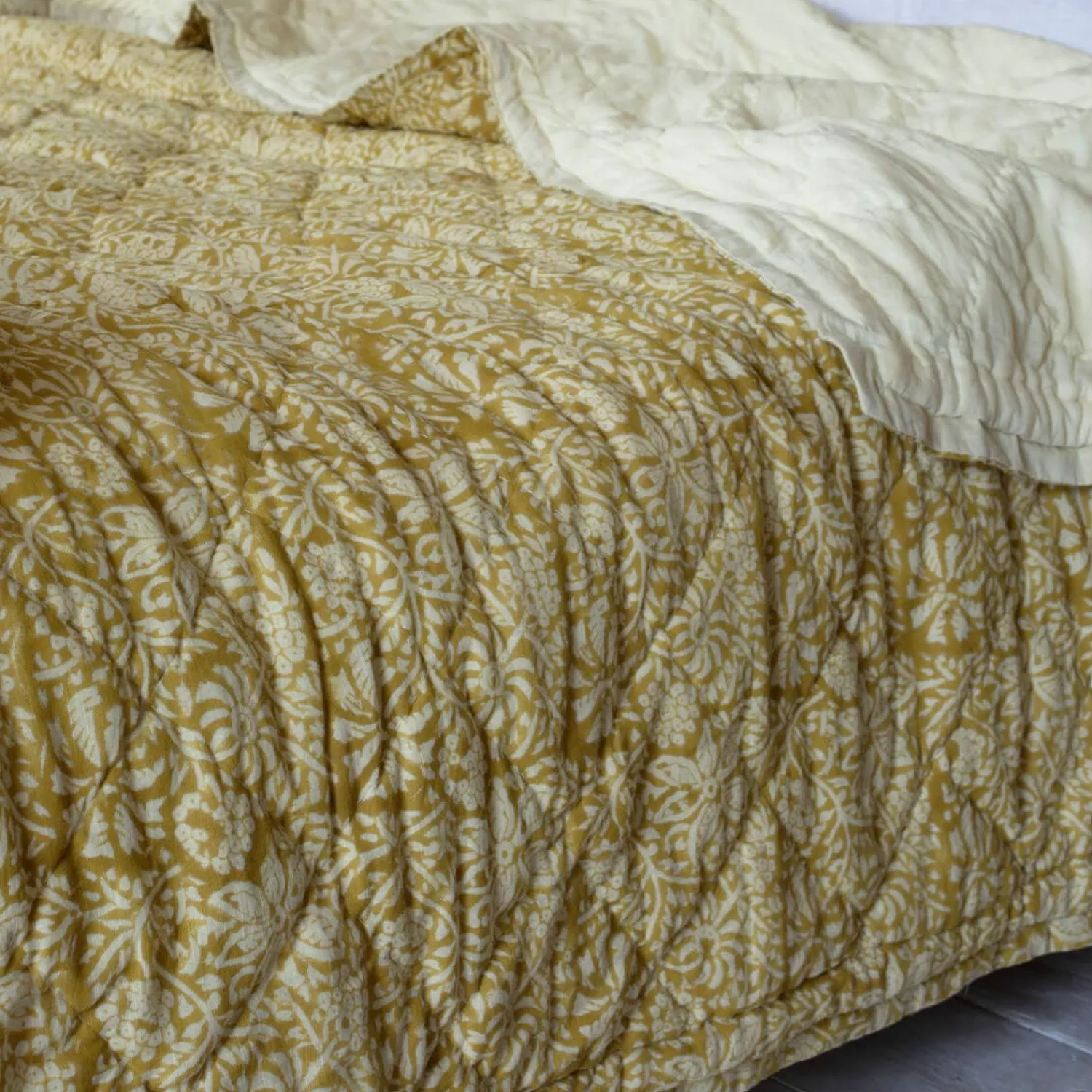Graham & Green Esme Floral Block Printed Bed Quilt