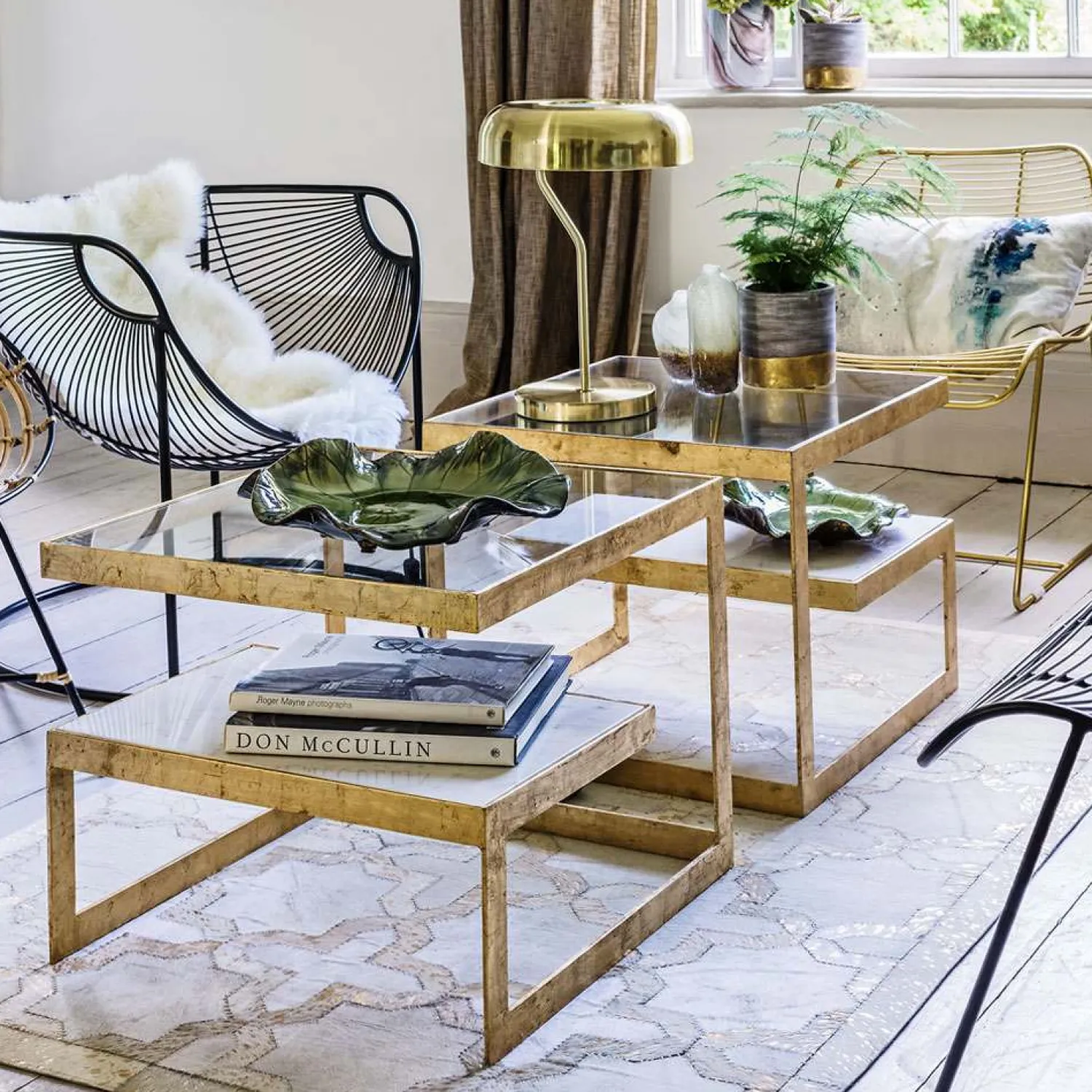 Graham & Green Estere Gold and Marble Side Table