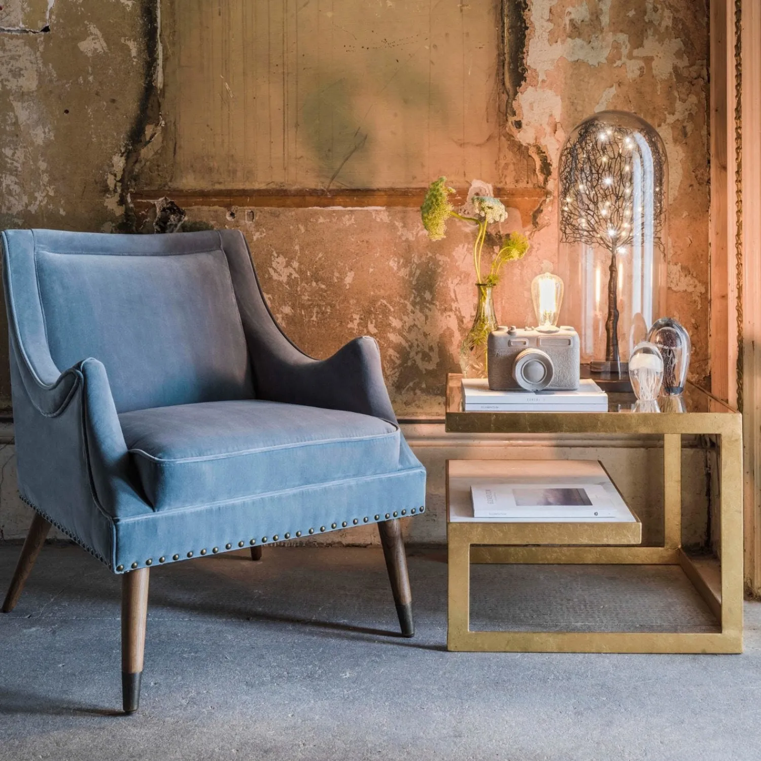 Graham & Green Estere Gold and Marble Side Table