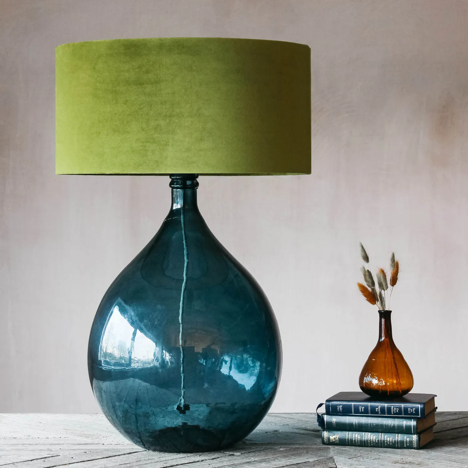 Graham & Green Extra Large Round Blue Glass Lamp