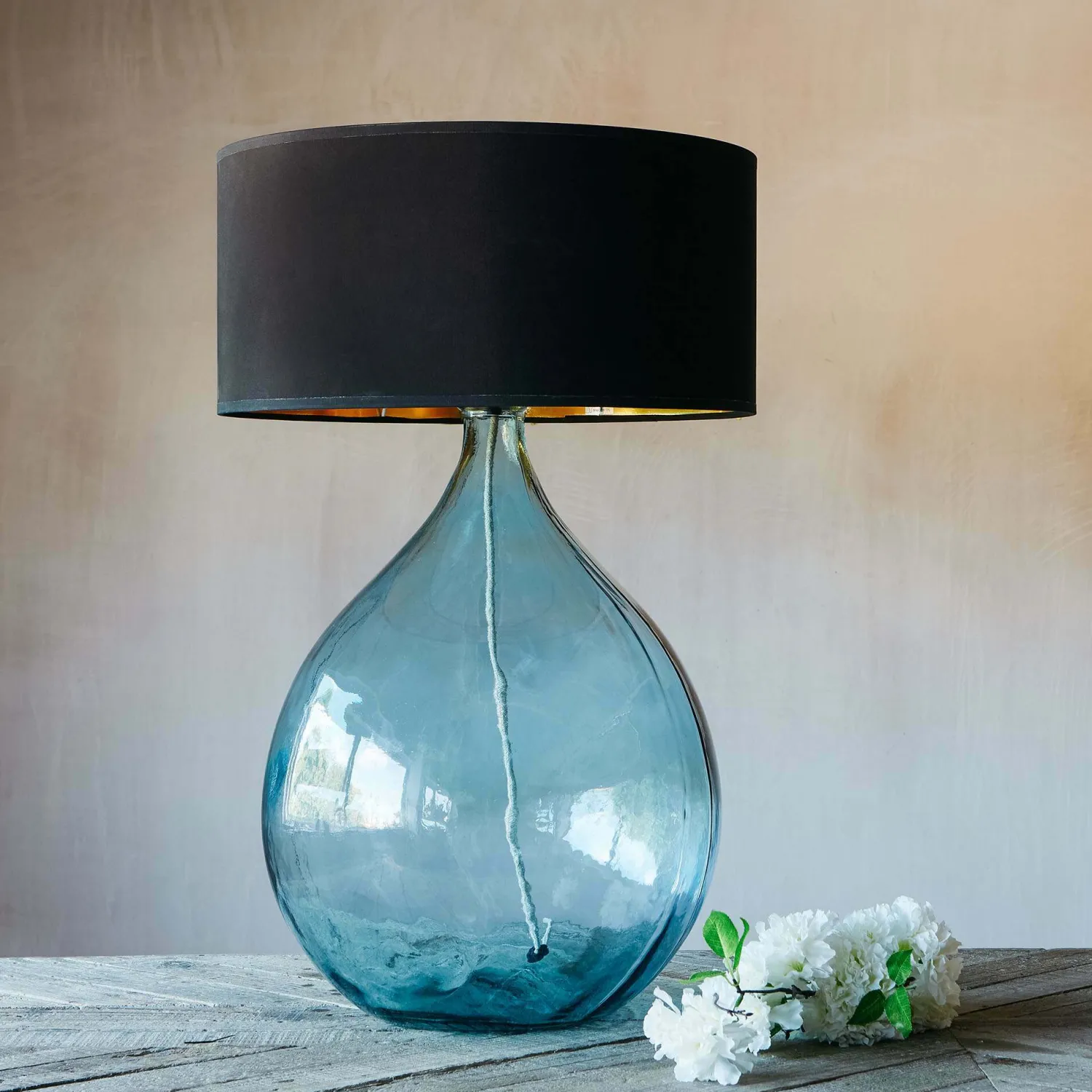 Graham & Green Extra Large Round Light Blue Glass Lamp