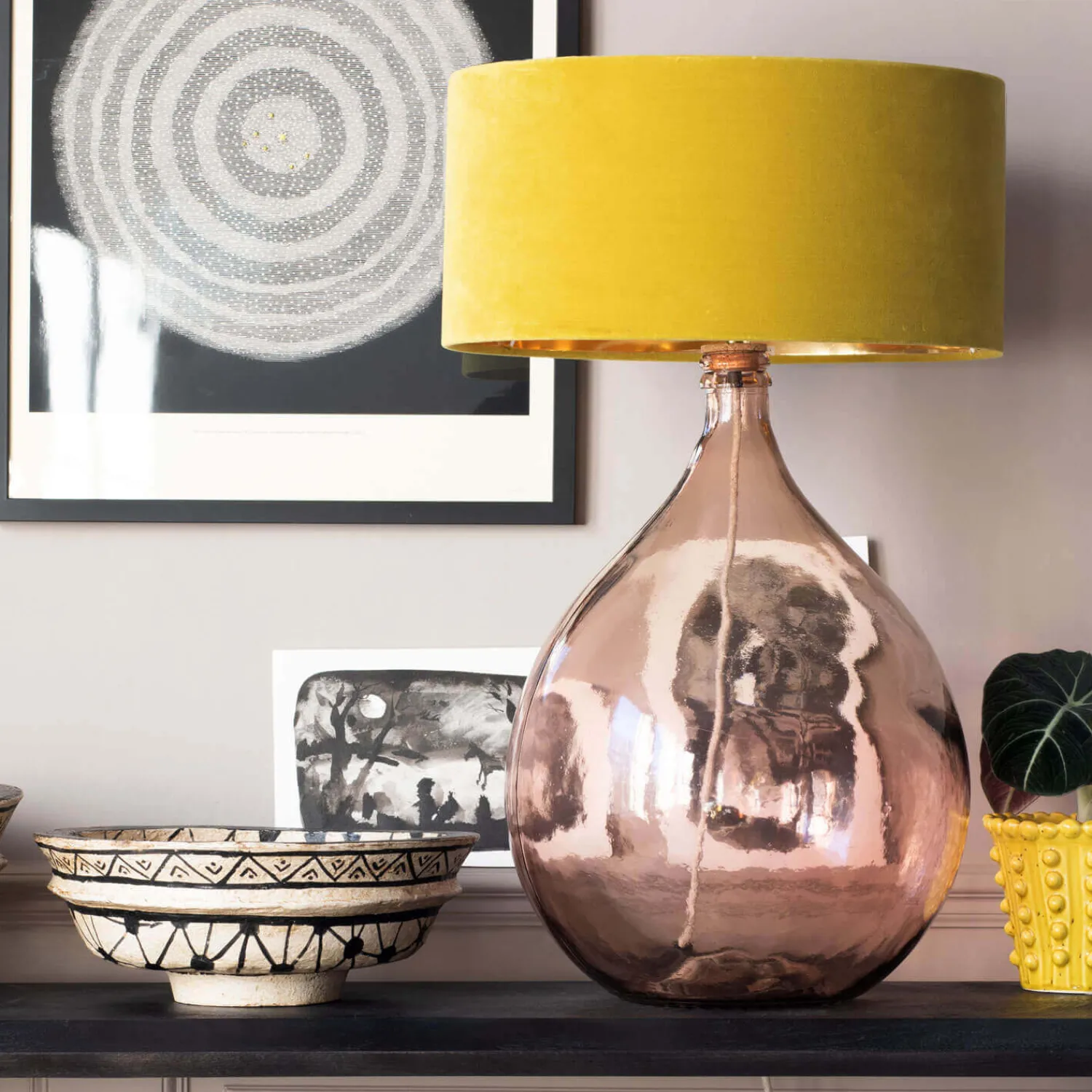 Graham & Green Extra Large Round Pink Glass Lamp