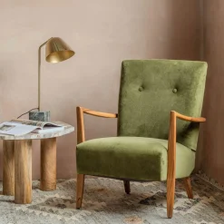 Graham & Green Fitzroy Olive Green Velvet Armchair