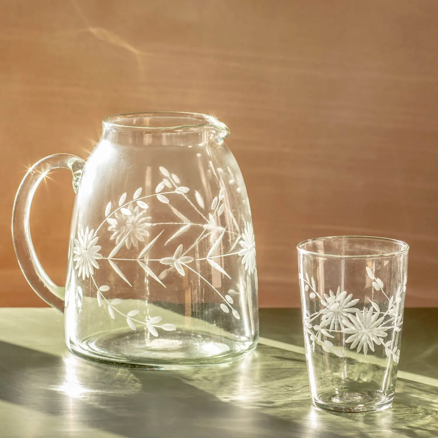 Graham & Green Floral Etched Glass Jug