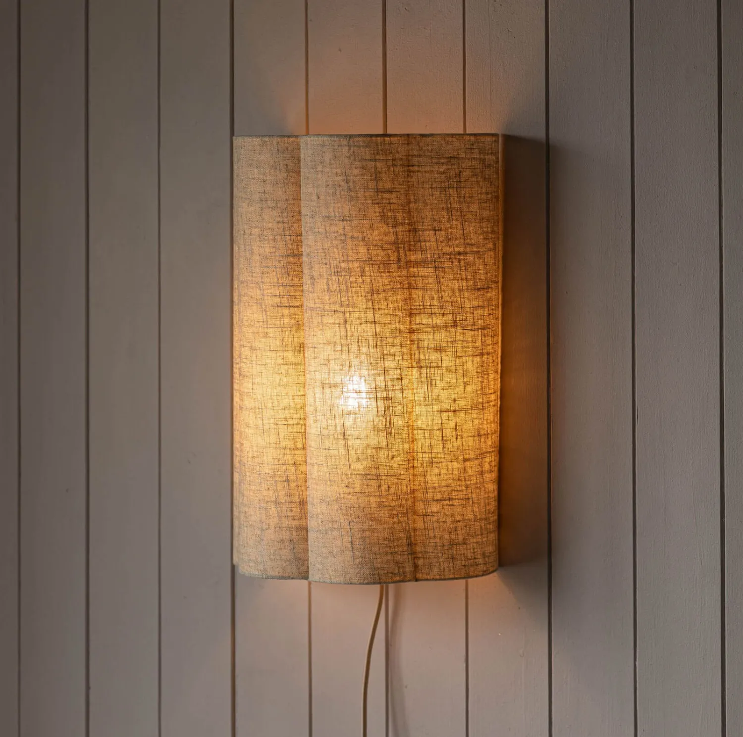 Graham & Green Fluted Natural Linen Wall Lamp