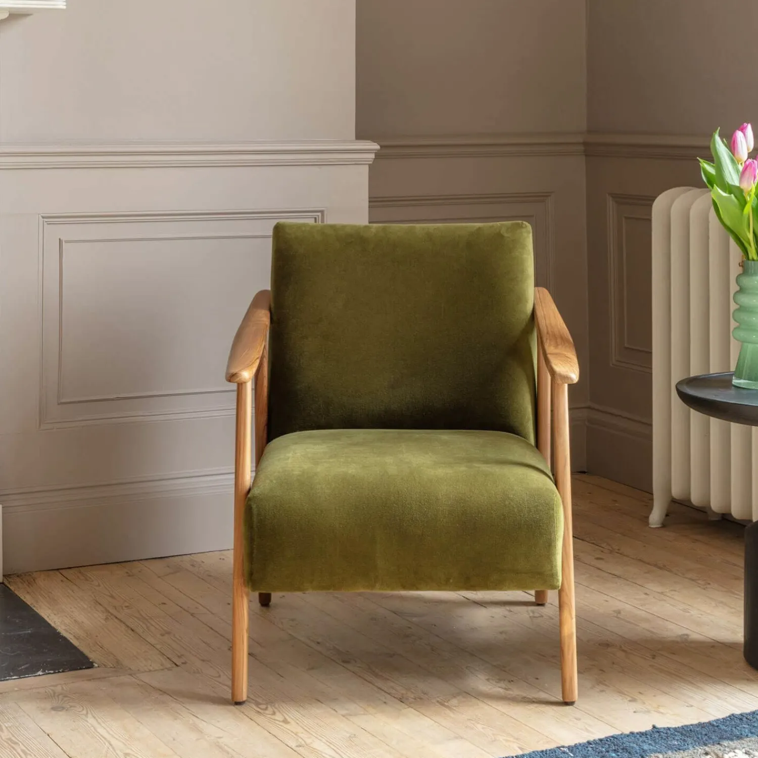 Graham & Green Gabe Olive Velvet Armchair