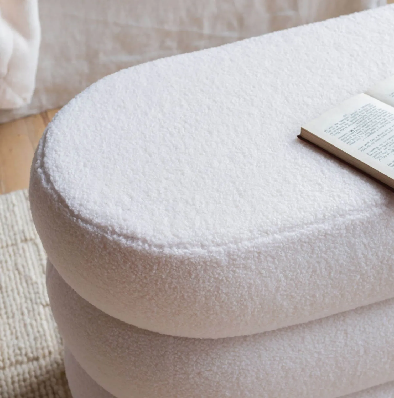 Graham & Green Gio White Teddy Ottoman