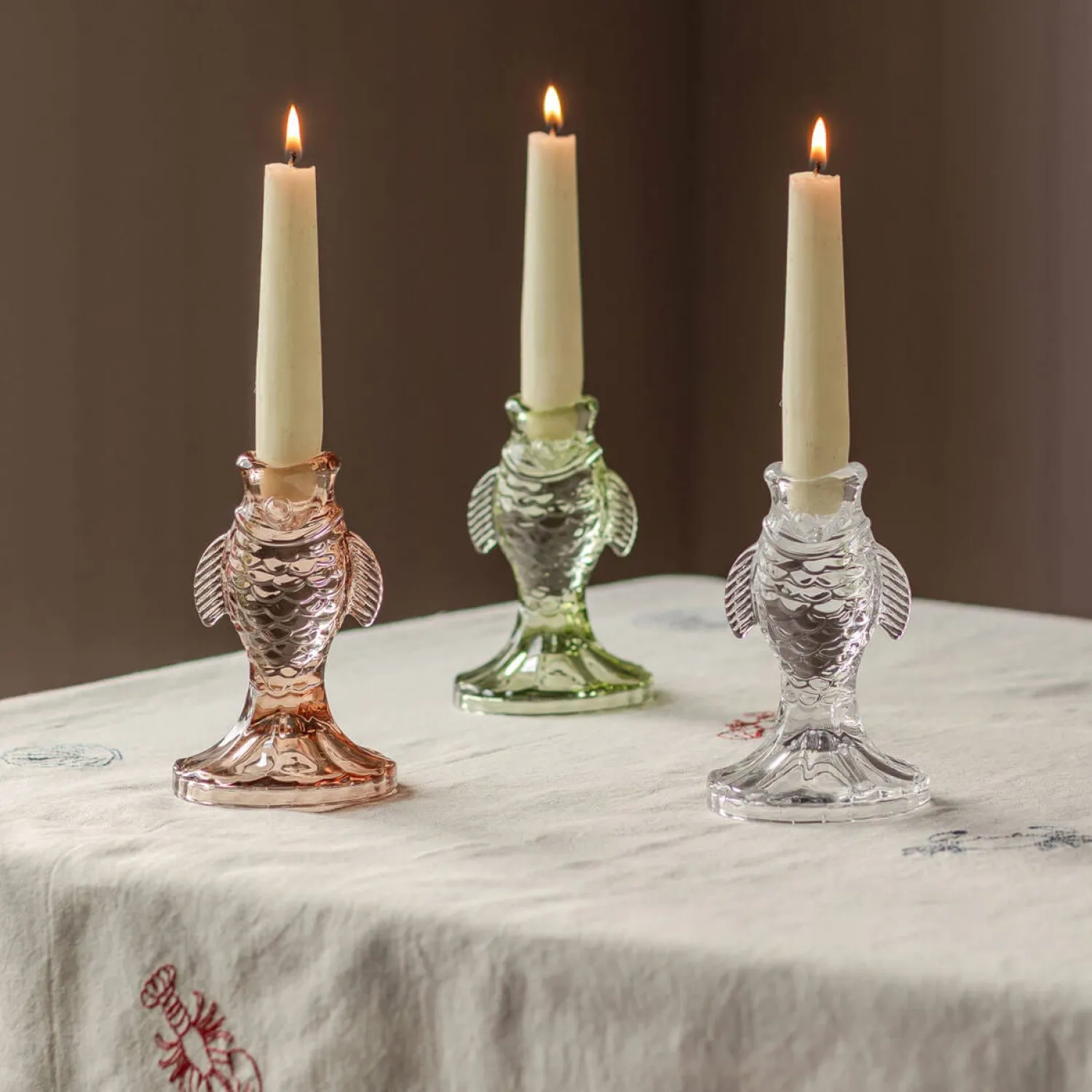 Graham & Green Glass Fish Candle Holders