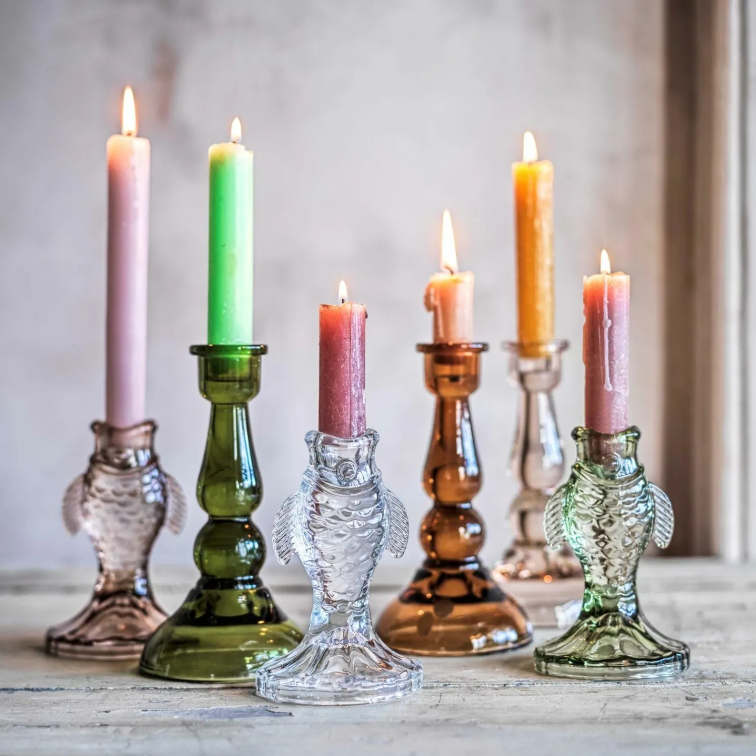 Graham & Green Glass Fish Candle Holders
