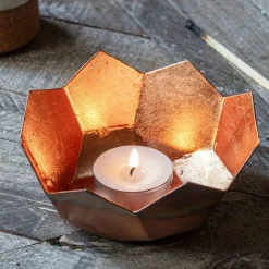 Graham & Green Gold and Copper Lotus Tea Light Holder