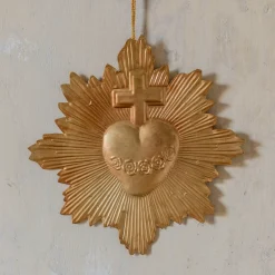Graham & Green Gold Heart and Cross Wall Decoration