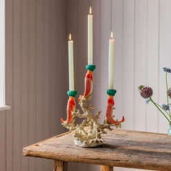 Graham & Green Goldfish on Coral Ceramic Candleabra