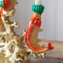 Graham & Green Goldfish on Coral Ceramic Candleabra