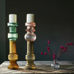Graham & Green Green and Brown Glass Candle Holder
