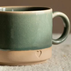 Graham & Green Green and Brown Stoneware Mug with Heart Detail