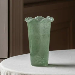 Graham & Green Green Glass Ruffle Vase