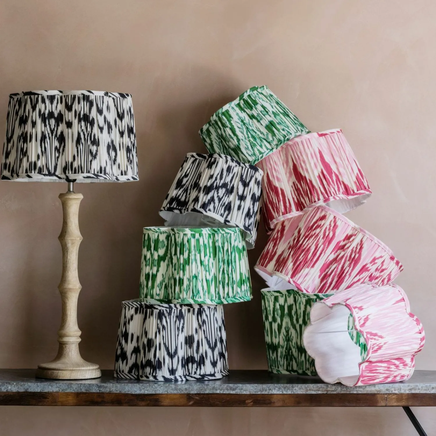 Graham & Green Green Ikat Flower Empire Lamp Shades
