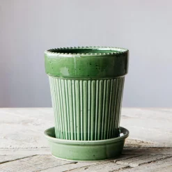 Graham & Green Green Ribbed Glazed Vase