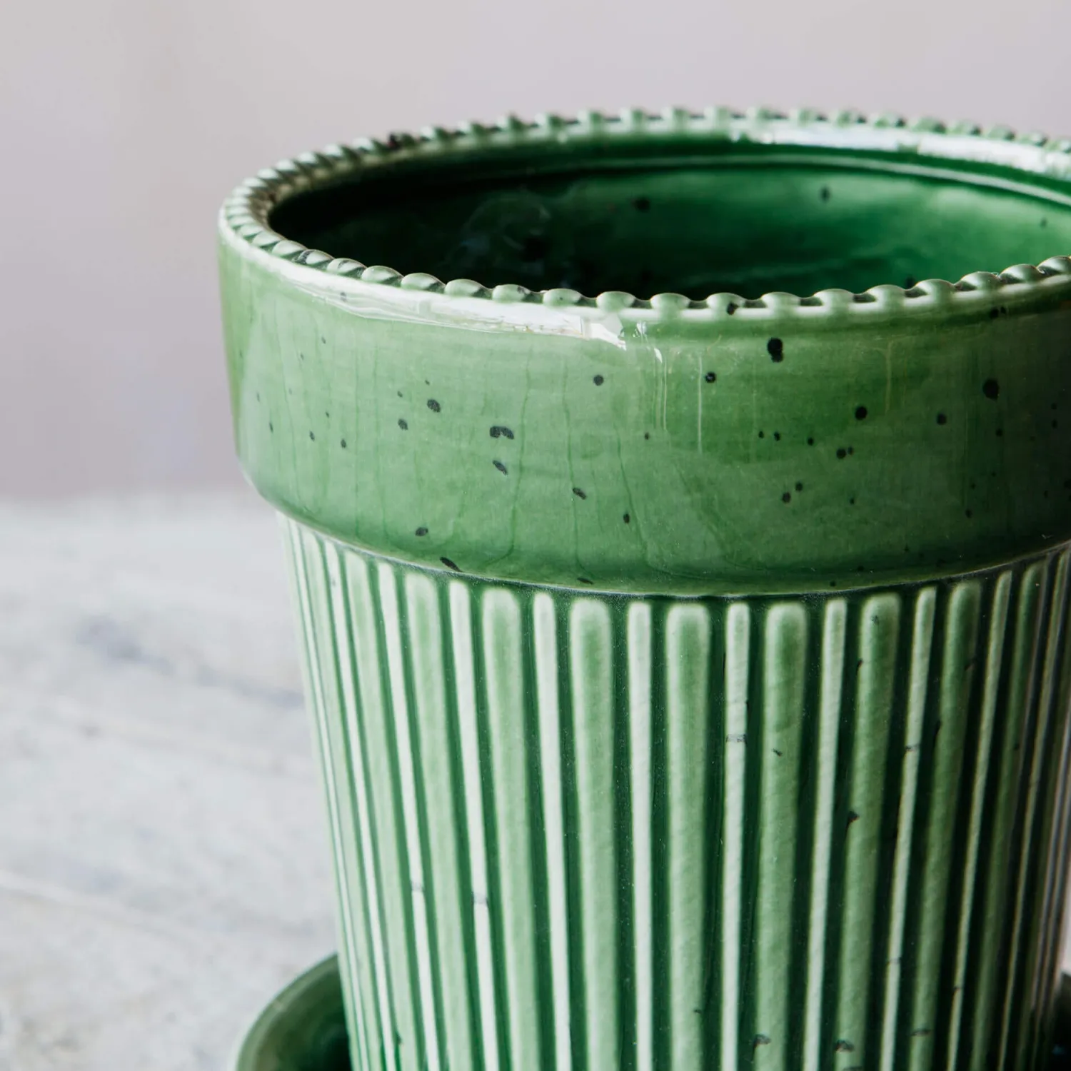 Graham & Green Green Ribbed Glazed Vase
