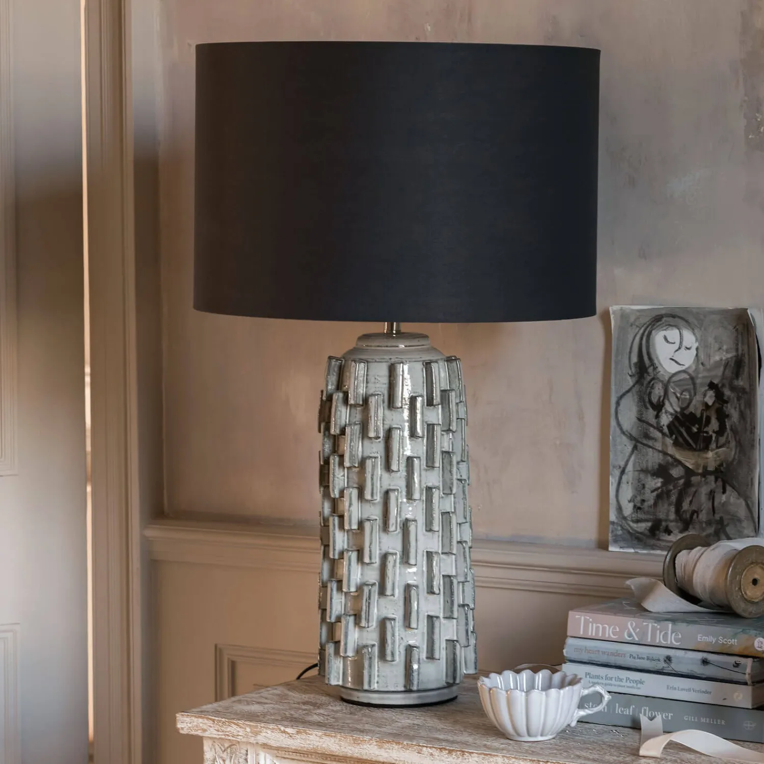 Graham & Green Grey Ceramic Table Lamp with Shade