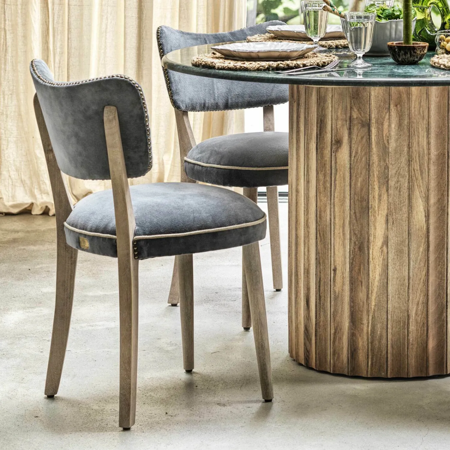 Graham & Green Grey Velvet Upholstered Dining Chair