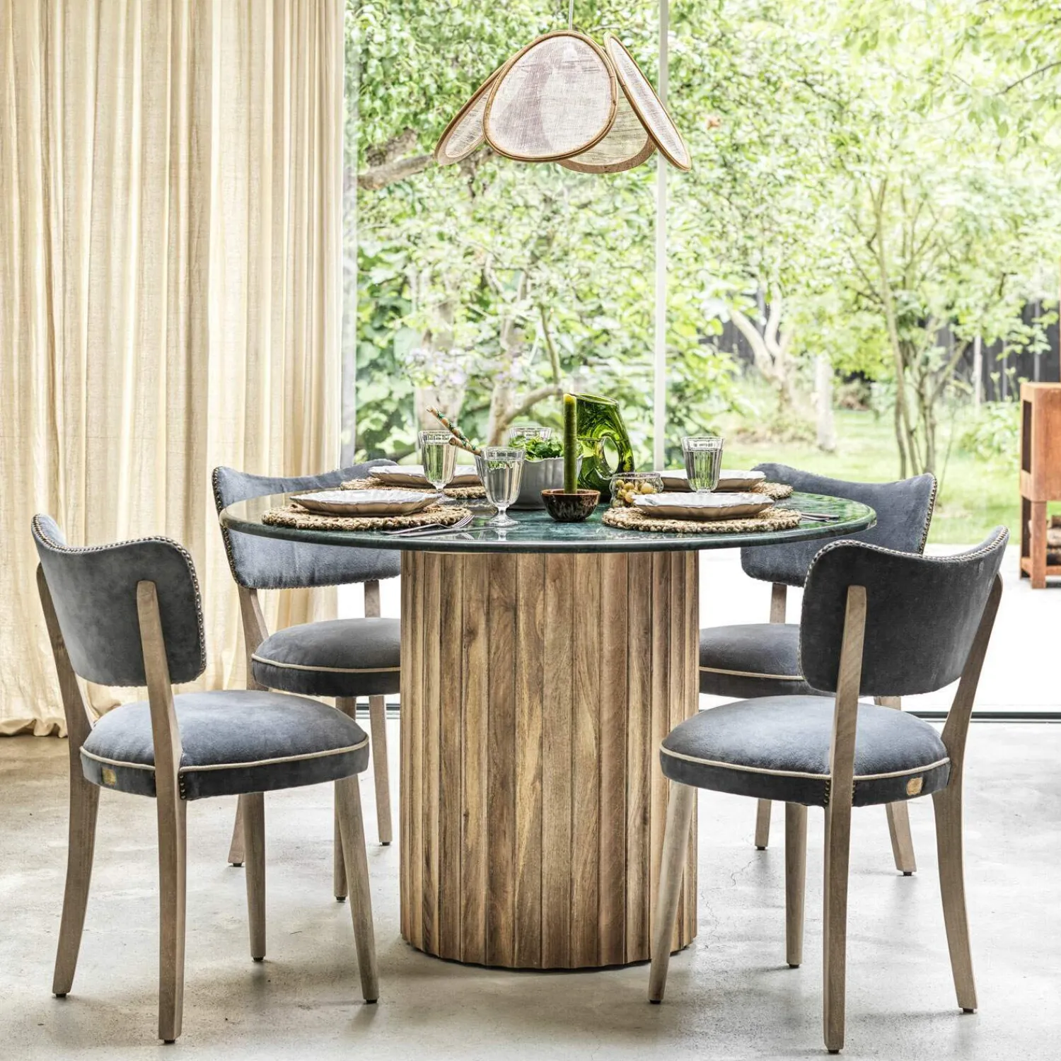 Graham & Green Grey Velvet Upholstered Dining Chair