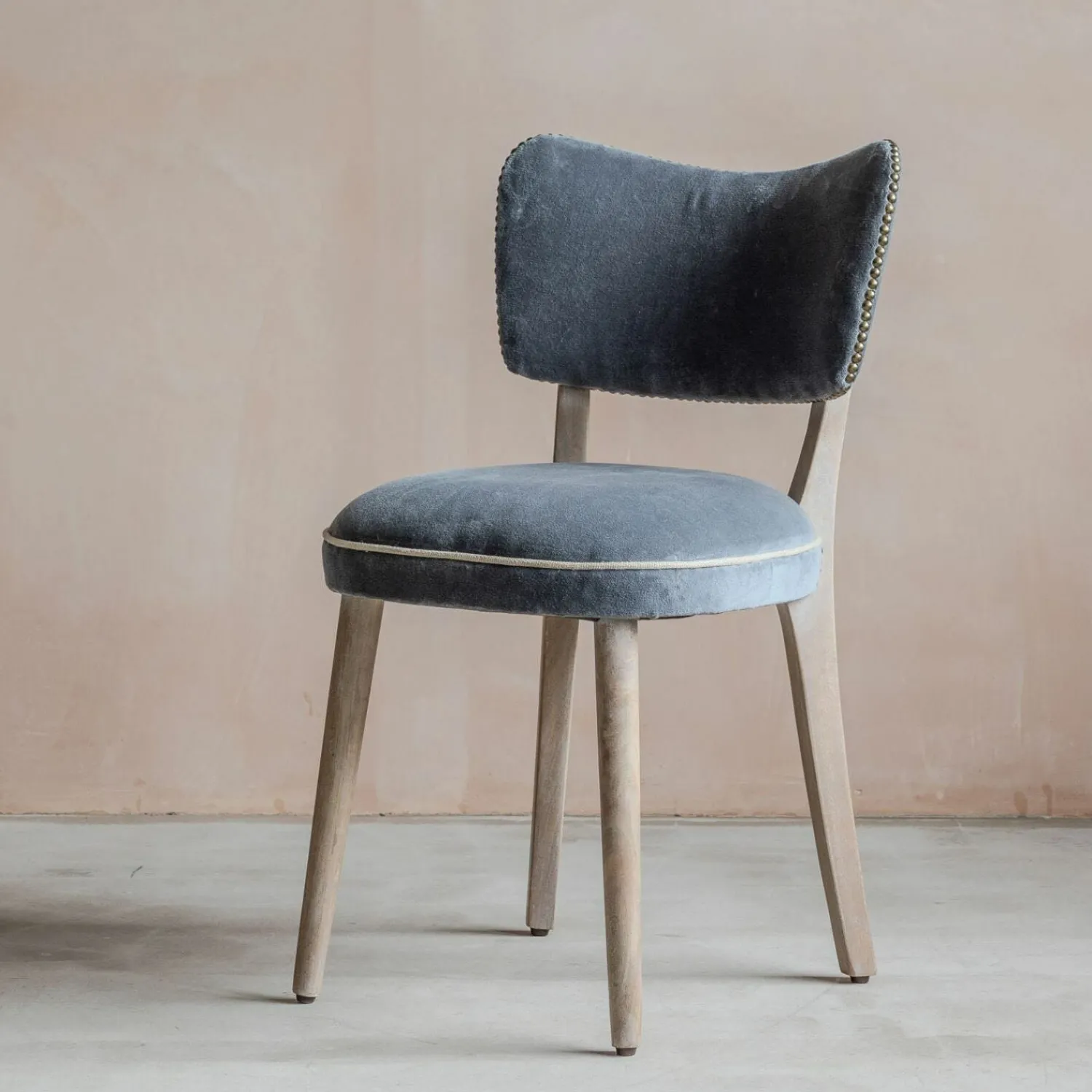 Graham & Green Grey Velvet Upholstered Dining Chair