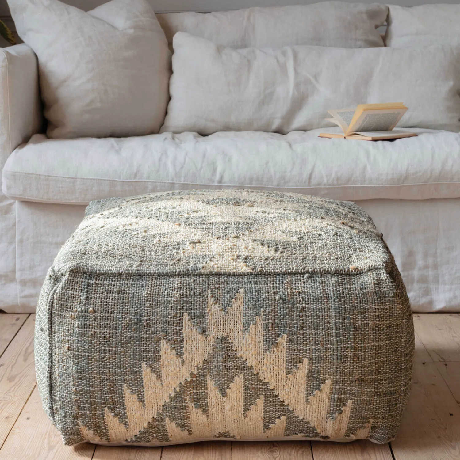 Graham & Green Haley Jute Kilim Pouffe