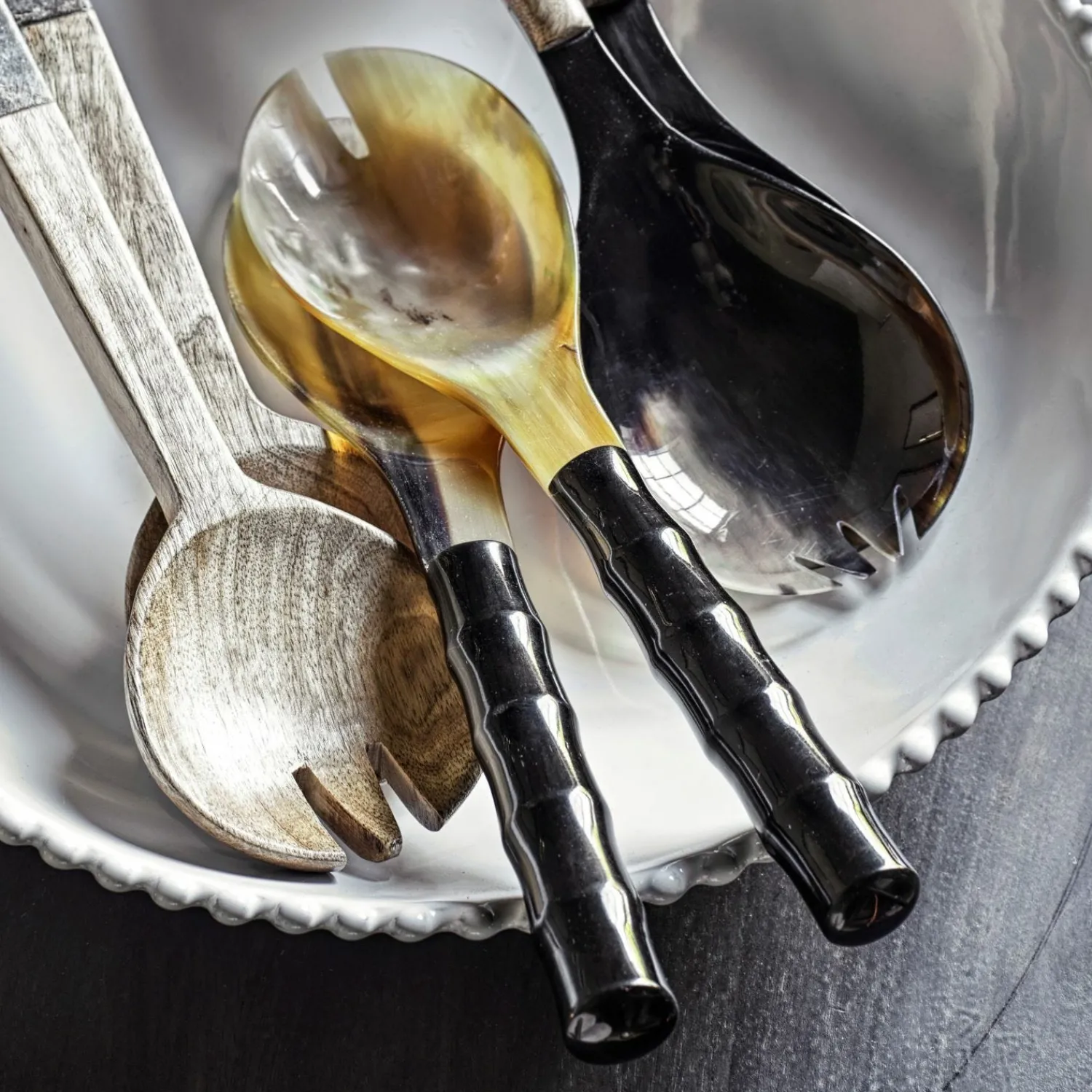 Graham & Green Horn and Resin Salad Servers