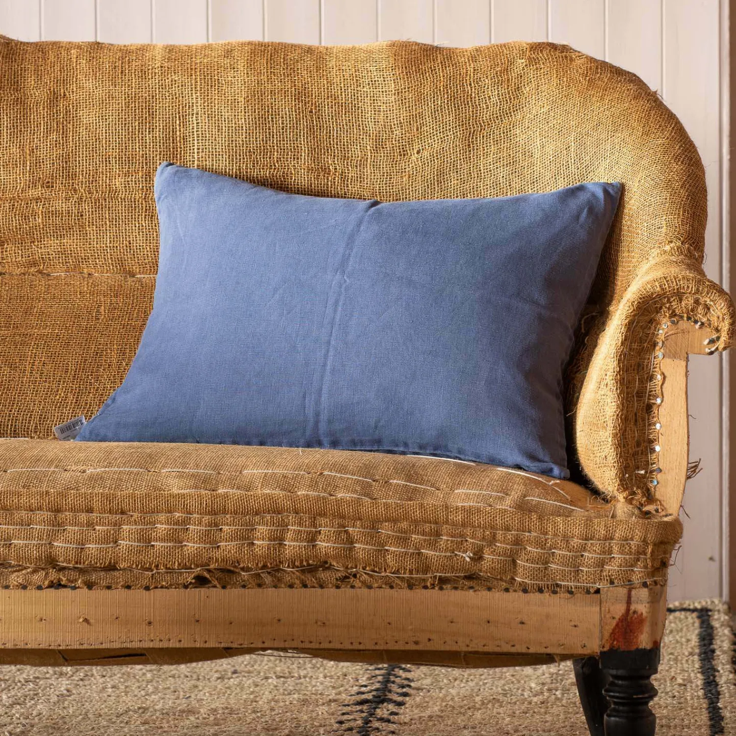 Graham & Green Indigo Rectangular Linen Cushion