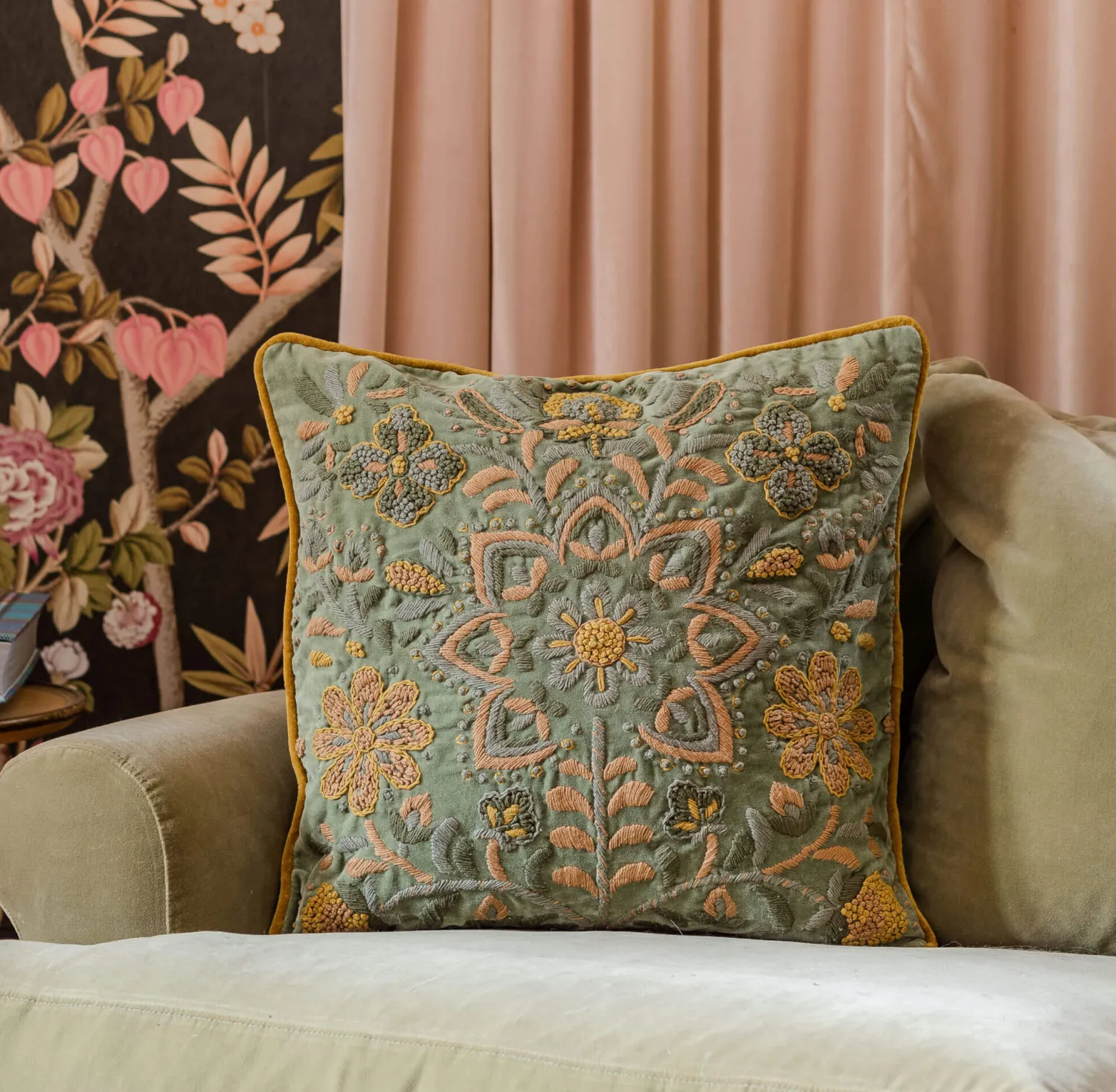 Graham & Green Ione Embroidered Velvet Square Cushion