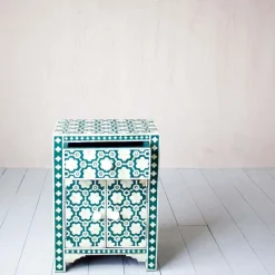 Graham & Green Jade Green Floral Bone Inlay Bedside Table