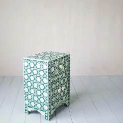 Graham & Green Jade Green Floral Bone Inlay Bedside Table