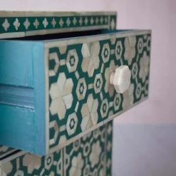 Graham & Green Jade Green Floral Bone Inlay Bedside Table