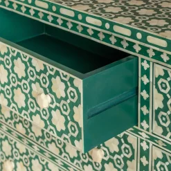 Graham & Green Jade Green Floral Bone Inlay Small Double Chest of Drawers