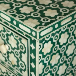 Graham & Green Jade Green Floral Bone Inlay Small Double Chest of Drawers