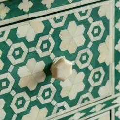 Graham & Green Jade Green Floral Bone Inlay Small Double Chest of Drawers