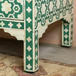 Graham & Green Jade Green Floral Bone Inlay Small Double Chest of Drawers