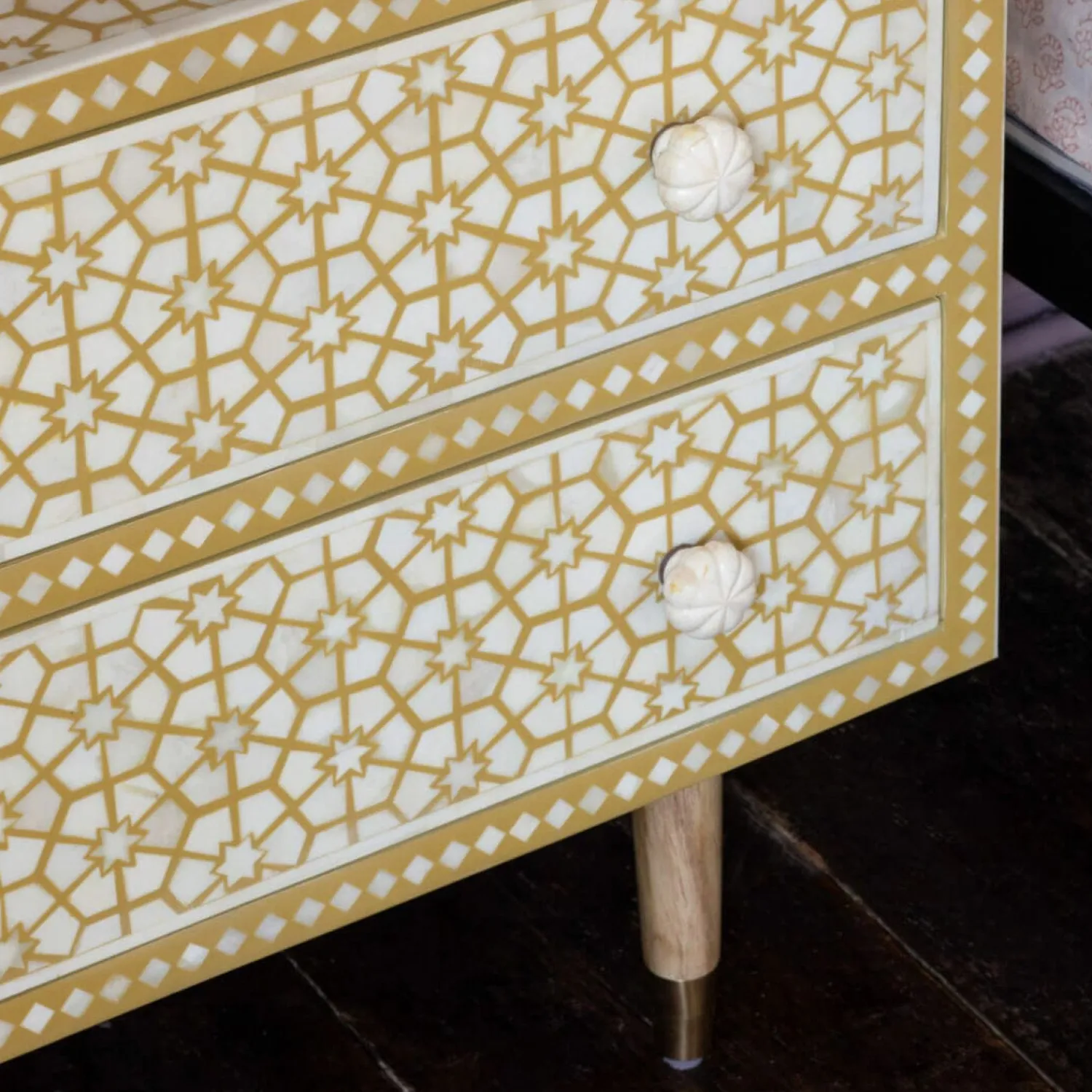 Graham & Green Jaipur Bone Inlay Bedside Table