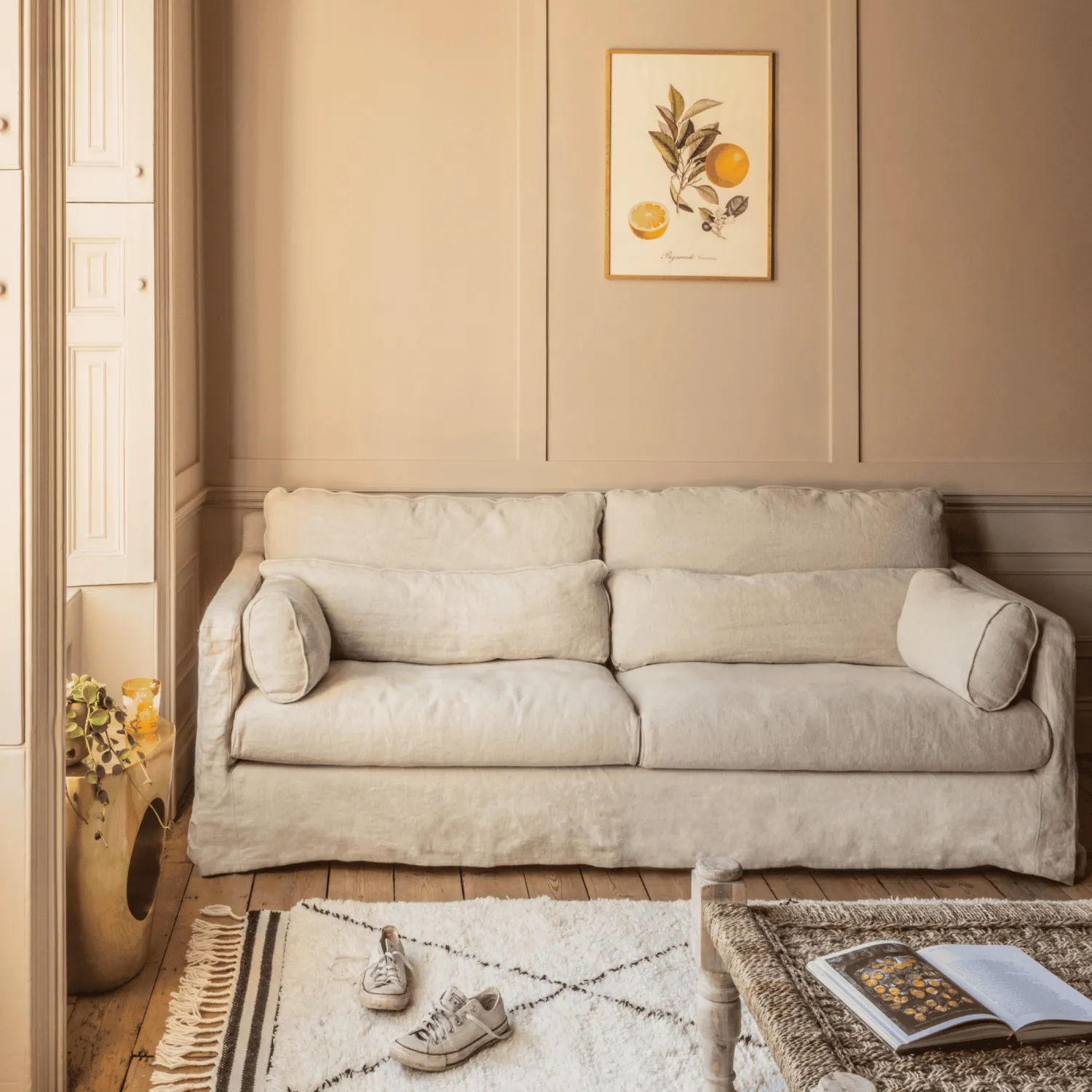 Graham & Green Jasmine Natural Belgian Linen Three Seater Sofa