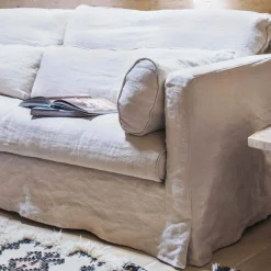 Graham & Green Jasmine Natural Belgian Linen Three Seater Sofa