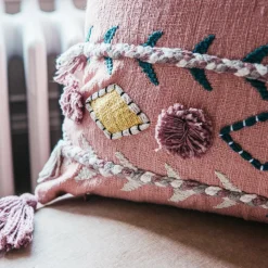 Graham & Green Jaz Three Stripe Square Cushion with Pom Poms