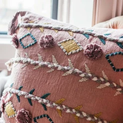 Graham & Green Jaz Three Stripe Square Cushion with Pom Poms