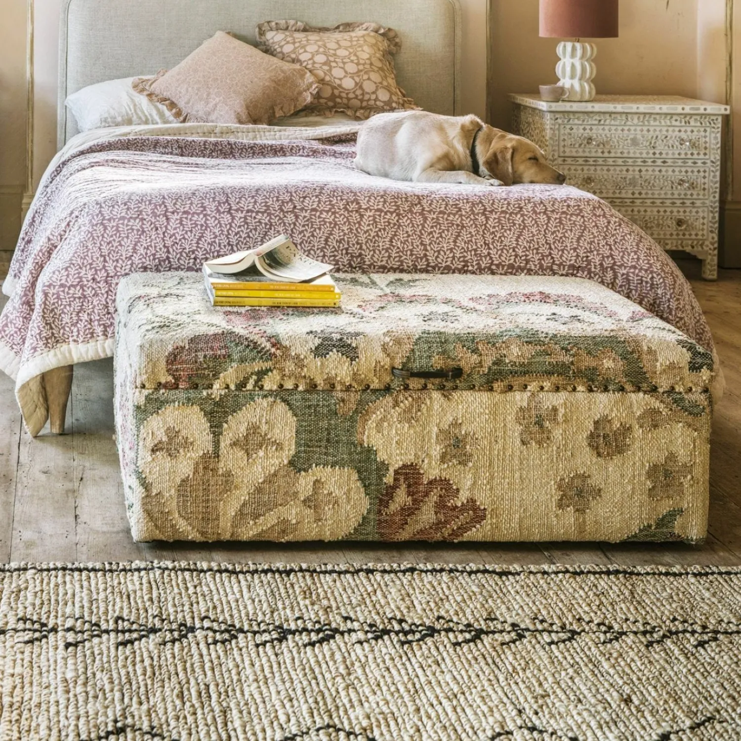 Graham & Green June Jute Floral Ottoman