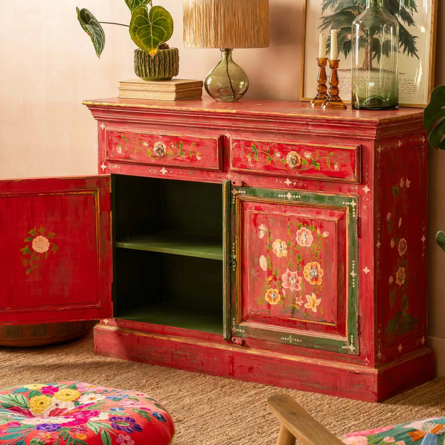 Graham & Green Junli Red Painted Cabinet