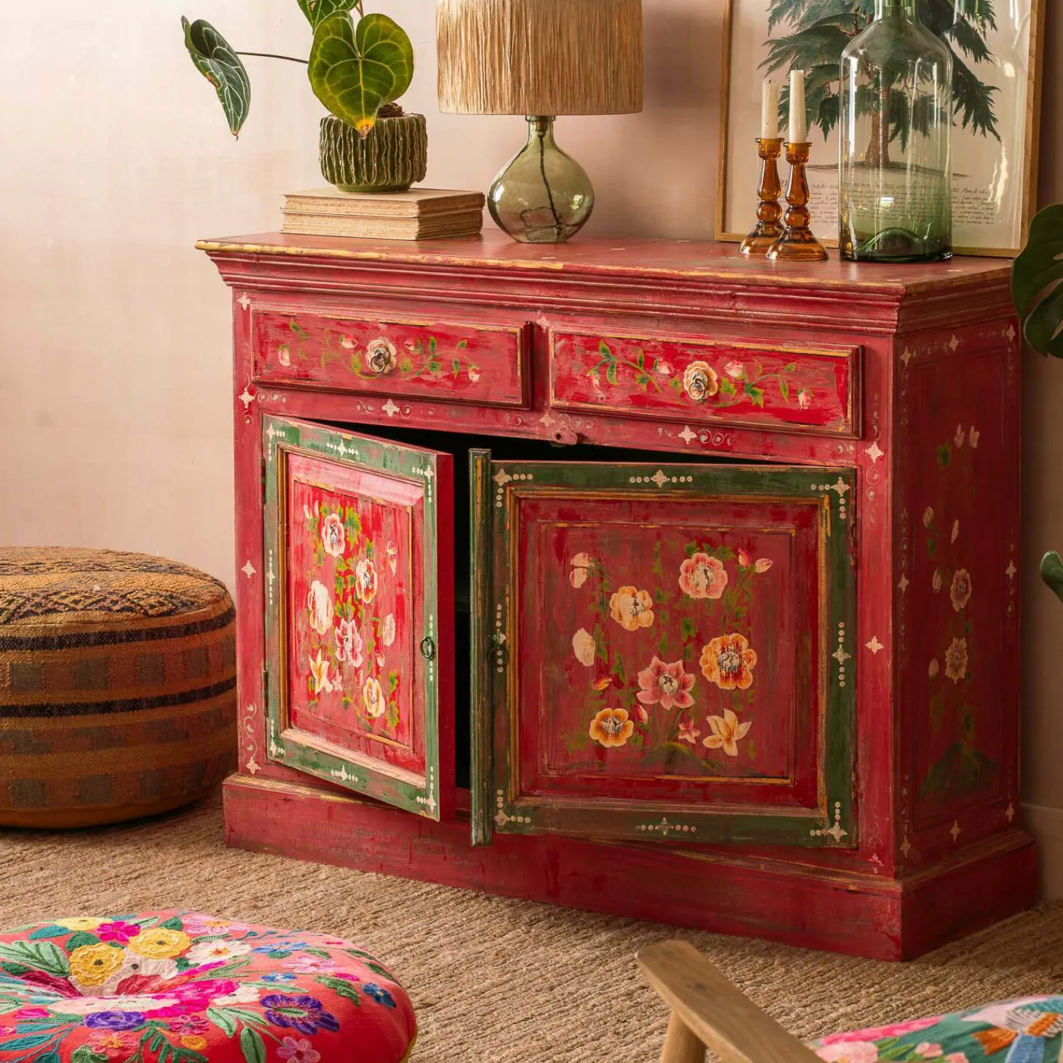 Graham & Green Junli Red Painted Cabinet