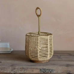 Graham & Green Jute and Brass Cutlery Holder
