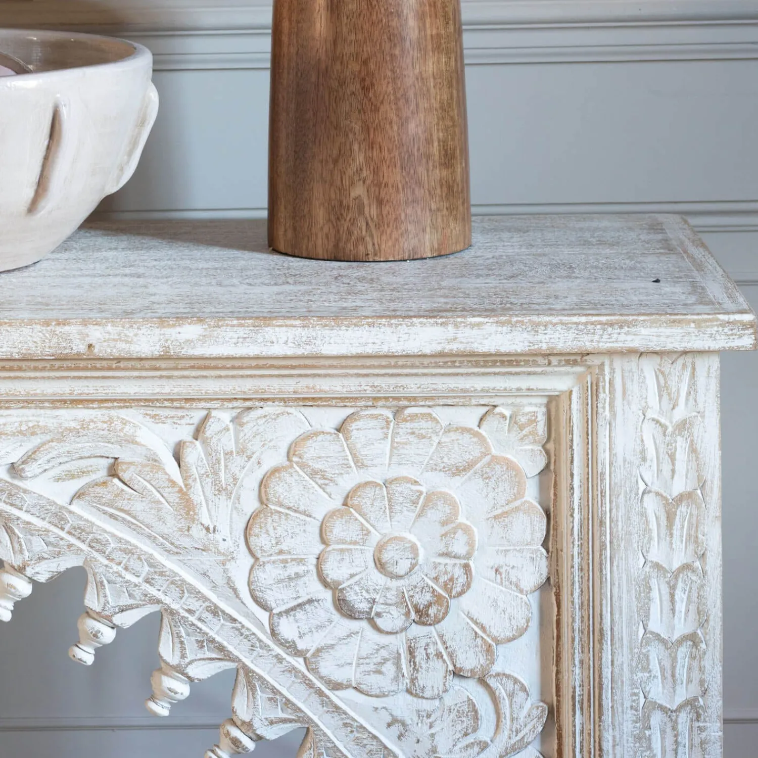 Graham & Green Kaia Carved Wood Console Table