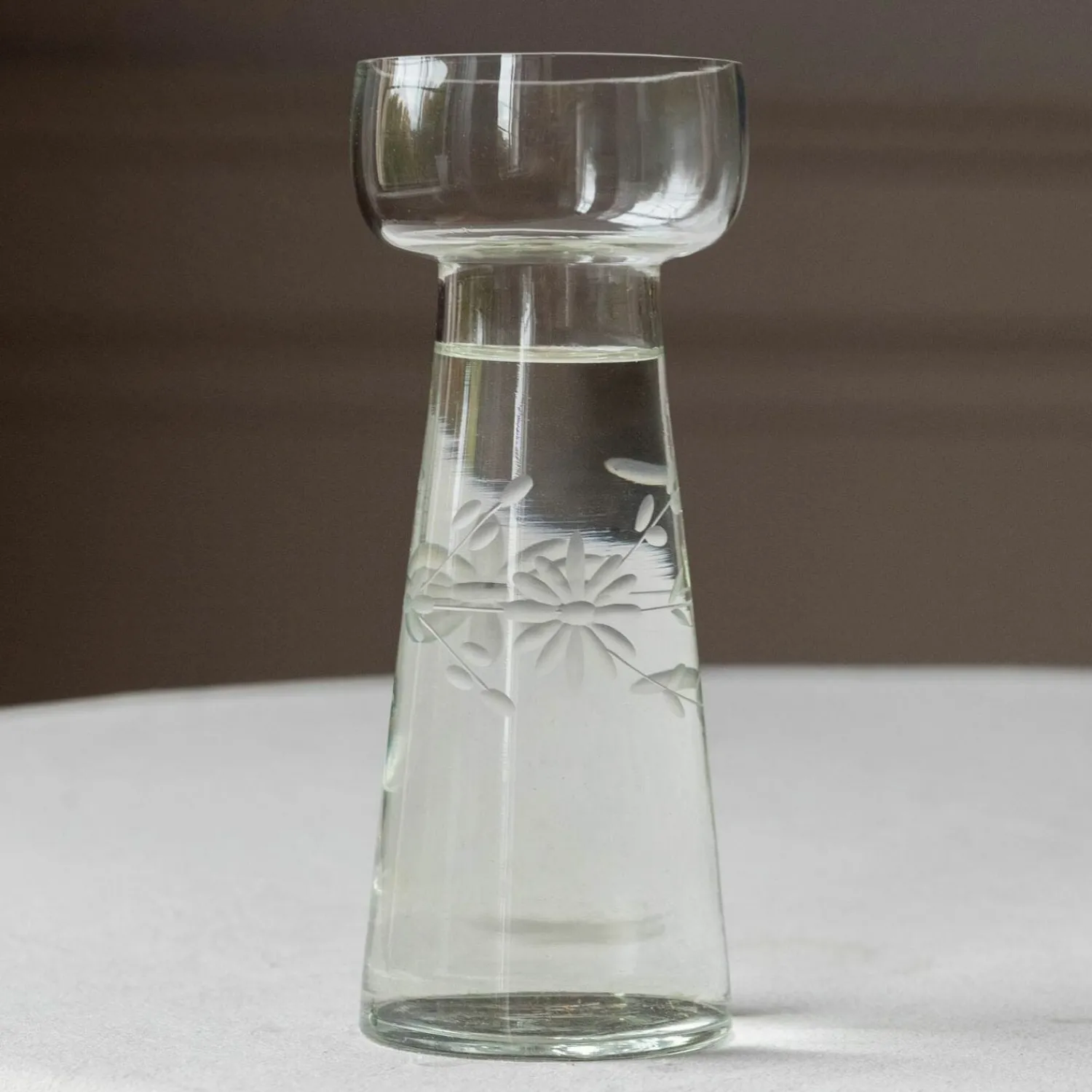 Graham & Green Large Etched Floral Clear Glass Vase