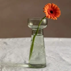 Graham & Green Large Etched Floral Green Glass Vase